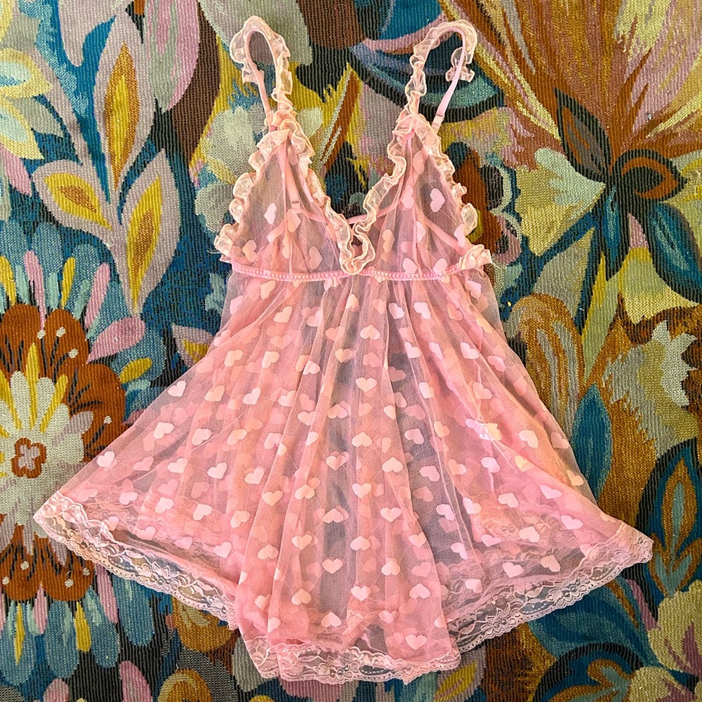 Vintage, Sweetheart, Sheer, Heart Design Babydoll Gem